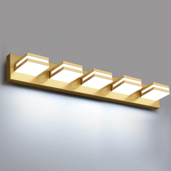 IZORRO LED Modern Bathroom Lights Fixtures(5-Light,Dimmable,360°Rotate),Brushed Glod Acrylic Wall Lighting,Vanity Lights for Bathroom Over Mirror - 6000k 30In （No Assembly Required）