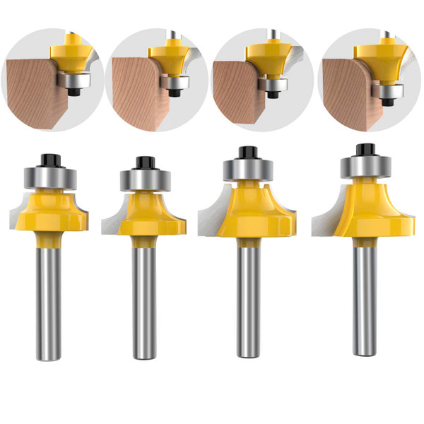 1/2 Inch Shank Round-Over Router Bits Corner Rounding Edge-Forming Roundover Beading Router Bit Set - 1/8" 1/4" 3/16" 7/16" 3/8" 1/2" Radius 6 Pcs By ROOCBIT