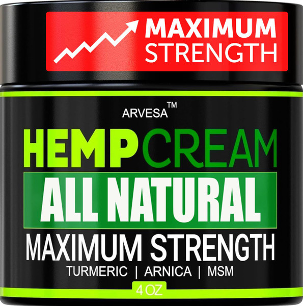 Natural Hemp Cream - Maximum Strength Gel w/Arnica, Boswellia - Non-Greasy