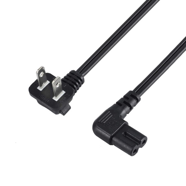 VSEER 1.5FT SPT-2 18 AWG Angled 2-Slot Non-Polarized Angle Figure 8 Power Cord (IEC320 C7 to Nema 1-15P), Black (1.5FT)