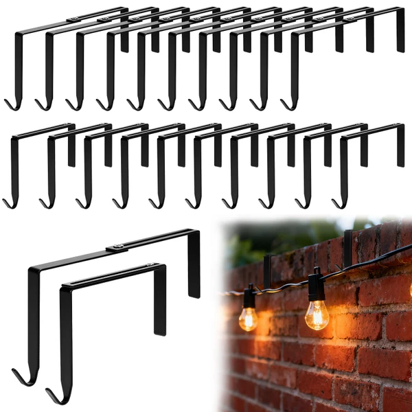 FIZZBOP Adjustable Outdoor Light Hooks, 10pcs No Drill Metal Hangers for 3.2-6.1 Inch Concrete Wall Cinder Block Fences Brick Walls Hangers Outside Hanging Rope Lights Cable Cord Holders Organizer
