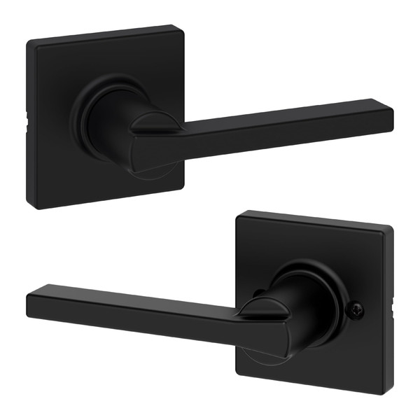 Kwikset Casey Interior Passage Door Handle, Lever for Closet and Hallway Doors, Reversible Non-Locking Handle Lever, Matte Black, with Microban Protection