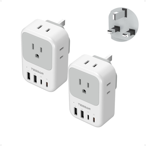 TESSAN Type G Adapter for Travel 2 Pack, PD 20W US to UK Plug Adapter