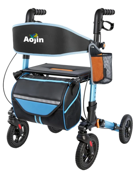 Aojin Narrow Walkers for Seniors, Lightweight Rollator with seat, Blue