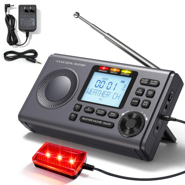 RunningSnail NOAA Weather Radio with 80+Emergency Alerts, 23 S.A.M.E Localized Programming County Codes, Battery Backup, Alarm, Selectable Alert Tone (with External Antenna & External Warning Light)