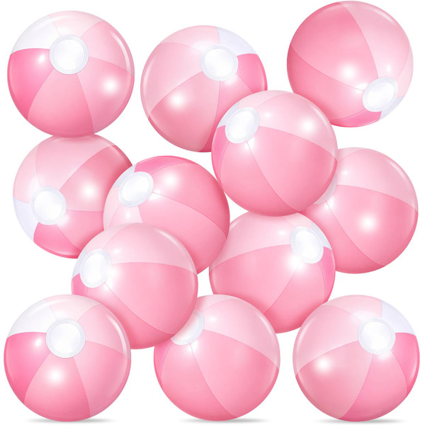 Realspring 12 Pcs Inflatable Pastel Beach Balls,Pink and White,10 Inch