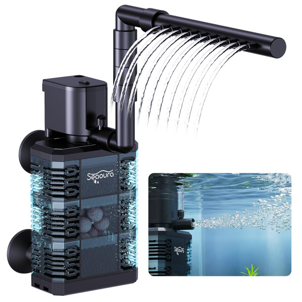 SEAOURA Quiet Internal Aquarium Filter 100GPH Water Pump for 5-15 Gallon Fish Tanks Aeration System