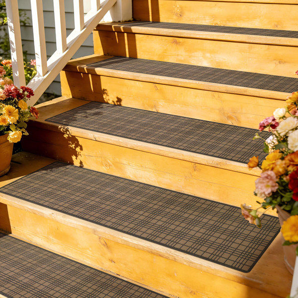 FUNMAT Outdoor Stair Treads Non-Slip, 8" X 30" - 15-Pack Weather Resistant Grip Tape for Wooden Steps, Waterproof & Anti Skid High Traction Adhesive Step Strips for Stairs, Brown