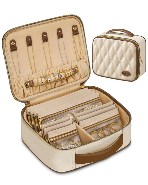 Mancro Travel Jewelry Case Organizer for Women with 10 Sorted Clear Pouches