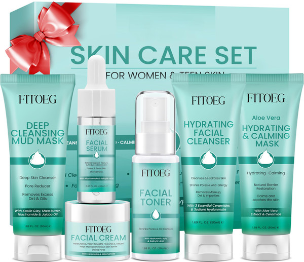 Skin Care Set for Teen Girls,Women Skincare Set,Hydrate,Oil Control,Pore Shrinking,Anti-Allergy Facial Travel Size Skin Care Kit for Girls 10-12 16-18,Christmas Stocking Stuffers for All Skin Types