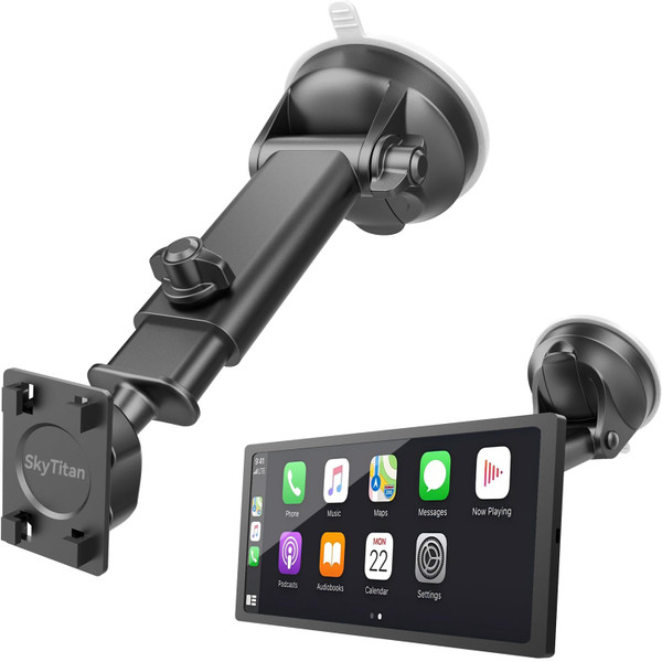 SkyTitan Replacement Car Mount for Carplay Screen with 4-Tab Bracket Holder, Upgraded Suction Cup Windshield Mount for Portable CarPlay Screens Android Car Monitors, Strong Adhesive Gel
