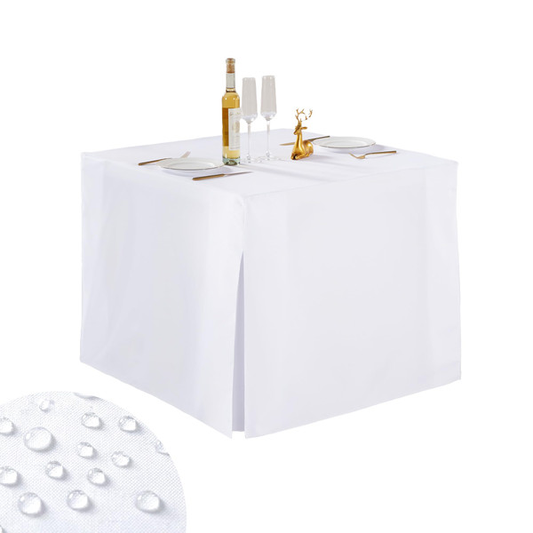Shillance 1 Pack White Square Tablecloth for 34x34 Inch Card Table Cover Waterproof Oil-Proof Spill-Proof Polyester Square Fitted Tablecloth for Mahjong Poker Card Game Party Display Trade Show