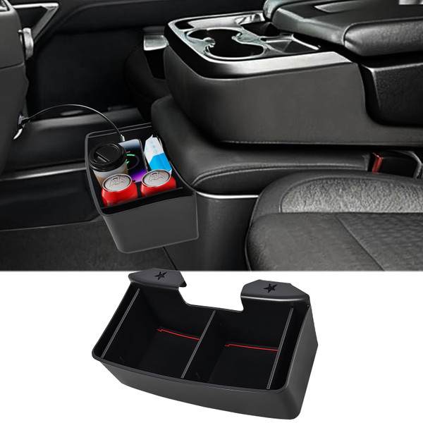 Xomzema Center Console Hanging Organizer for Chevy Silverado/for GMC Sierra 1500 2019-2026,for Silverado/Sierra 2500HD 3500HD 2020-2026 Interior Accessories,Jump Seat Hanging Storage Box with Dividers