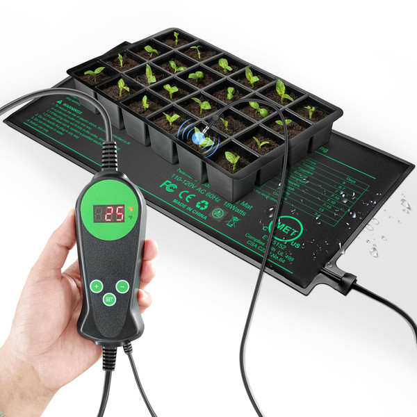 RC SLL Seedling Heat Mat with Built-in Temperature Controller, 10" x 20.75" Waterproof Plant Heating Pad with Thermostat MET-Certified Warm Mat for Hydroponic,Germination, Indoor Gardening, Greenhouse