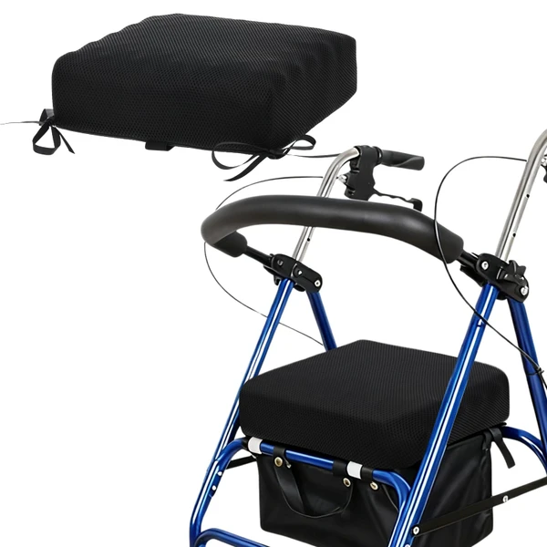 Rollator Walker Seat Cushion for Seniors Memory Foam Pad with Adjustable Straps Washable Breathable Cover Support Cushion for Elderly Walker Seat Accessories 12x12x3.5 Inch(Black)