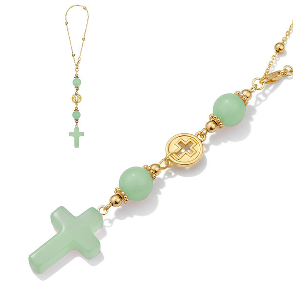Crystal Cross Car Charm for Rearview Mirror, Car Mirror Hanging Accessories, Christian Cross Car Decor Ornament, Cute Car Charm for Women Drivers Mom (Green)