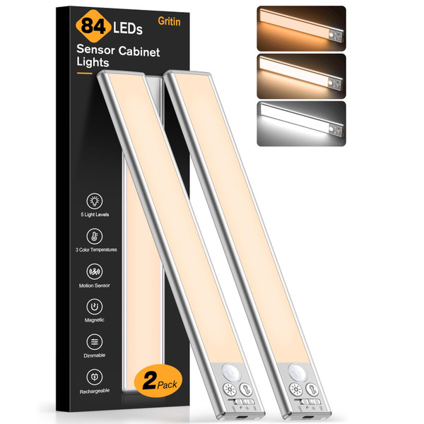 Gritin 10.2inch Under Cabinet Lighting Rechargeable 2 Pack
