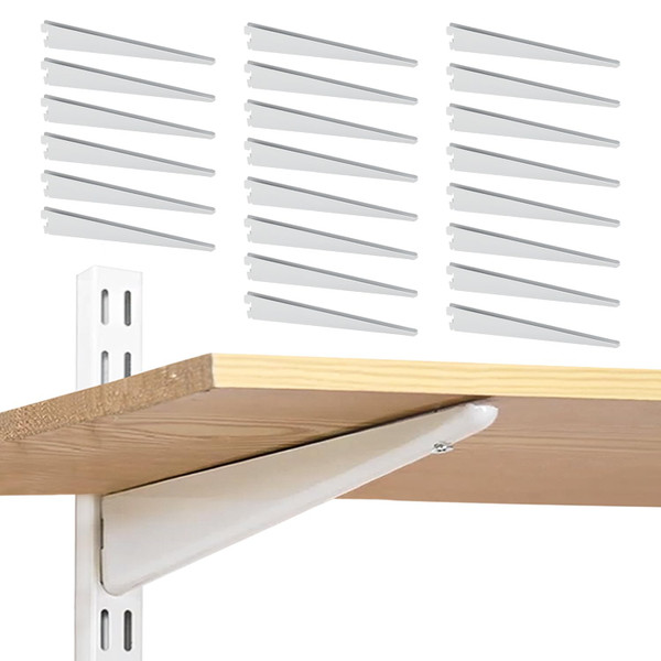 Adjustable Shelf Brackets 24 Pack Heavy Duty 16 Inch Wire Shelf Brackets for Twin Slotted Standard Uprights White Metal Shelf Supports for Adjustable Shelving System Closet Organization