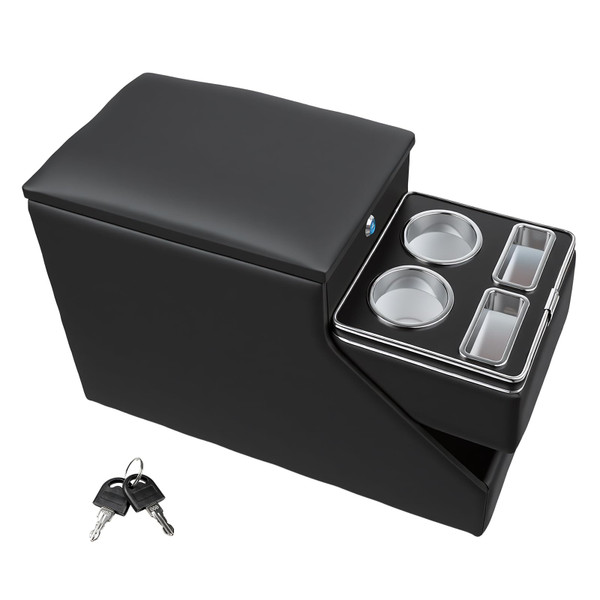 Vehicle Center Console Organizer - Floor-Mounted Lockable Storage with Dual Cup Holders, Fits Minivans, SUVs & Van Middle Seats 10.24 inch Wide