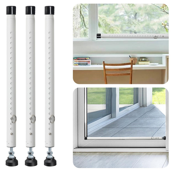 Sliding Door Security Bar, 3 Pack 18"-50" Adjustable Window Security Bars with Rubber Tips, Heavy Duty Door Jammer, Window Bars Security Inside, Window Lock Bar for Home Apartment Travel Patio (White)