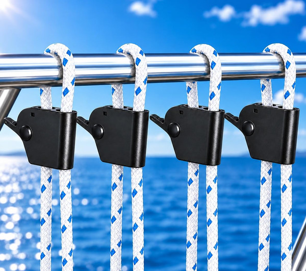 FUENEN Stainless Steel Boat Fender Clips, Quick Release Boat Fender Hangers for Rails & Cleats, Adjustable Pontoon Boat Bumper Clips, 4 Pack