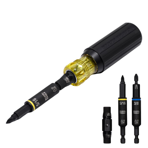 Klein Tools 32500HD Multi-Bit Screwdriver/Nut Driver, Impact Rated 11-in-1 Tool with Phillips, Slotted, Square and Torx Tips
