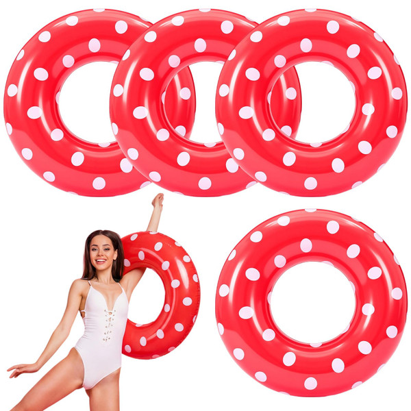 JolliLudo 4 Pcs 30in Inflatable Polka Dot Pool Floats for Youth, Teen, Red
