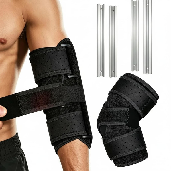 Elbow Brace for Cubital Tunnel Syndrome, Ulnar Nerve Entrapment Brace for Sleeping, Adjustable Elbow Splint with Removable Support Stays, Tendonitis Elbow Brace & Tennis Elbow Support for Women Men