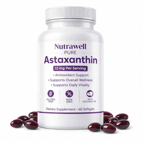 IRMI Nutrawell Astaxanthin 12 mg, Natural Antioxidant Supplement with mct Oil, Gluten-Free, Non-GMO, 60 softgels