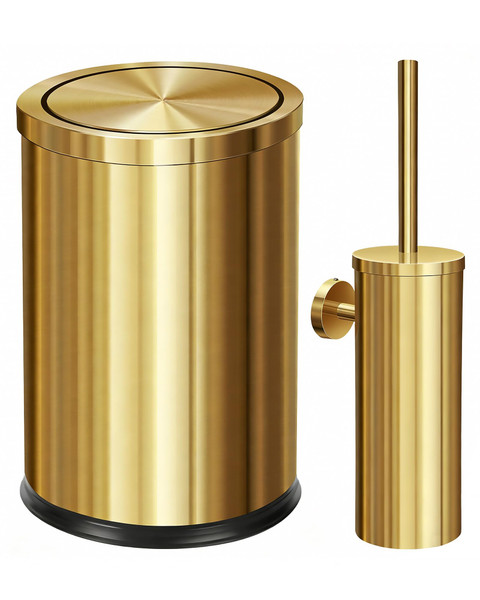 2.4Gallon Gold Bathroom Trash Can with Wall mounted Toilet Brush Set