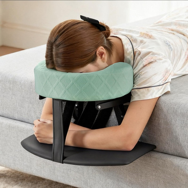 Massage Headrest for Bed with Arm Rest, Adjustable Massage Face Cradle Head Holder, Portable Bedside Home Massage Kit with Face Pillow, Fits 18" Mattress, for Home Post Eye Surgey Recovery, Green
