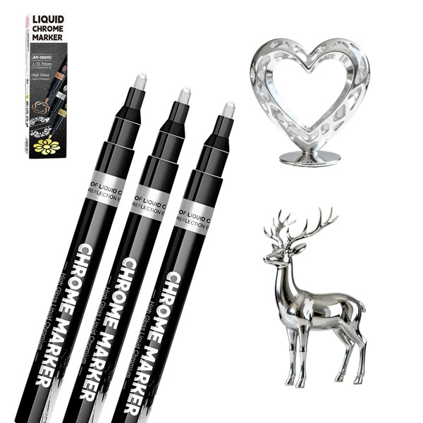 SGTIOS 3Pcs Liquid Chrome Paint Markers - Mirror Metallic Silver Permanent Pens for Plastic, Metal, Jewelry, Wheels, Models & Repair Kit, DIY Art Projects, Painting Supplies (Silver)