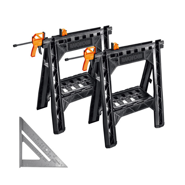 WORX Clamping Sawhorses,7 Inch Metal Triangle Ruler Included, WX065.3