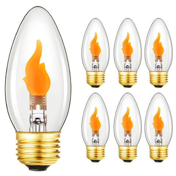 Flickering Flame Light Bulbs E26 Flicker Candelabra Flame LED Bulb,6Pack