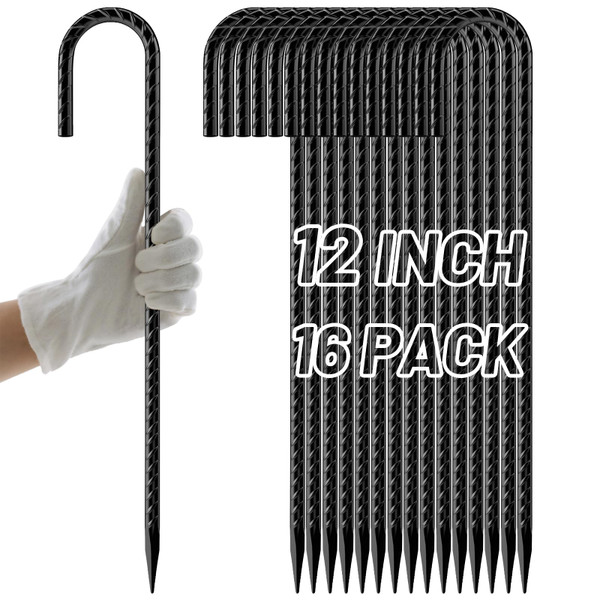 AAGUT Rebar Stakes 12 Inch J Hook, Premium Anti-Rust Tent Stakes for Canopy