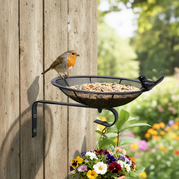 Belanttega Metal Tray Bird Feeder, Heavy Duty Mesh Seed Tray for Wild Bird