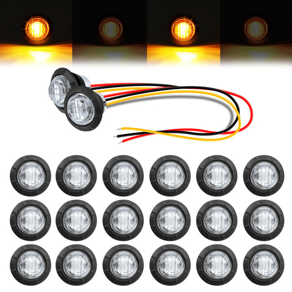 TMH 3/4 Inch Mount 20 Pcs Clear Lens Amber LED Clearance Bullet Side LED Marker Lights for Trailer Truck RV Car Bus Van 12V DC (Pack of 20)