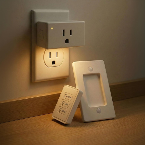 2-in-1 Remote Control Outlet with Night Light Plug Into Wall(Timer & Dimmable) – 100ft Range – No WiFi Needed – Wall Mount Switch for Bedroom, Hallway, Small Appliances & Hard-to-Reach Sockets