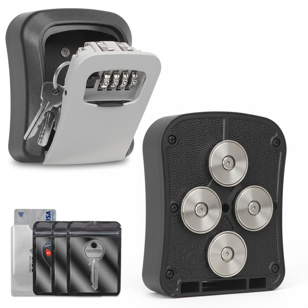 FEUNLEM Magnetic Key Box for Under Car, Waterproof Combination Lock Box with Strong Magnets, Resettable 4-Digit Code Holder for Car Truck SUV Outdoor Hide a Key