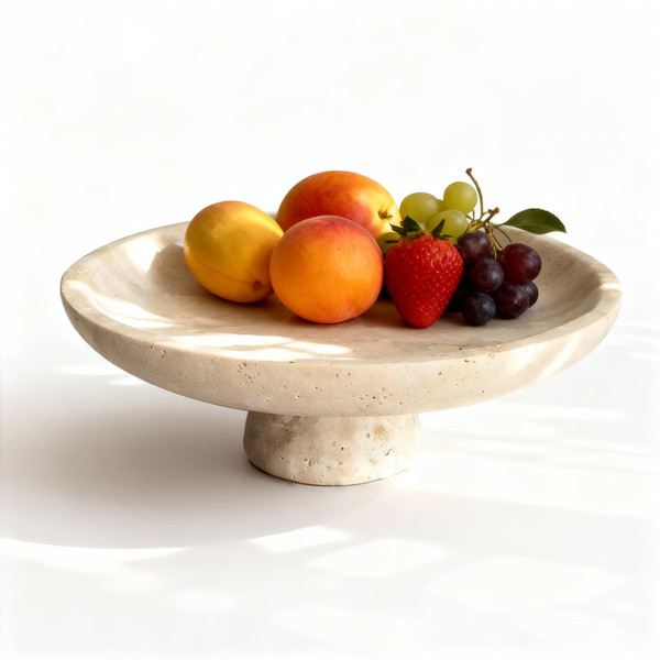 Axiqunel 10.2" Travertine Fruit Bowl, Large Pedestal Stone Decor Bowl
