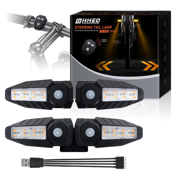 Bike Tail Light with Ultra-Bright Turn Signal Projection, 5 Modes-Wireless Horn Alarm Bicycle Tail Light 30 LED IPX4 Waterproof USB Rechargeable Rear and Front Cycling Lights for Road Safety(4Pcs)