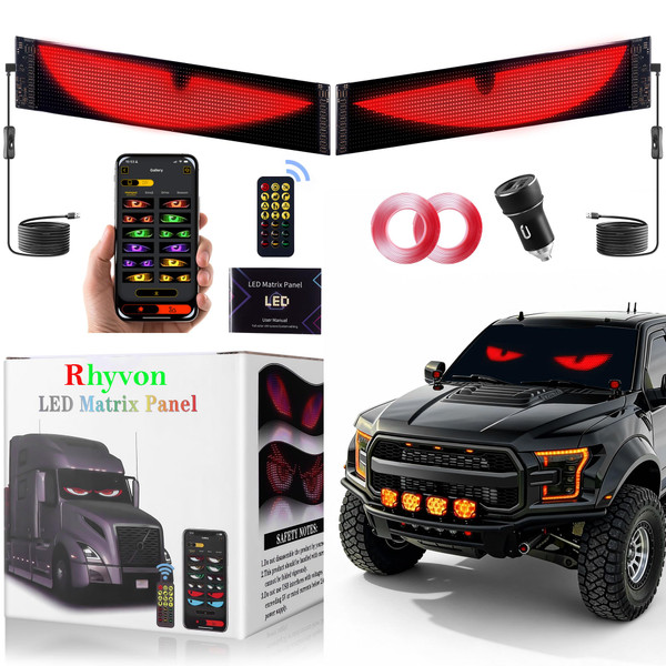 2PCS Devil Eyes Light for Cars，Led Eyes for Car Windshield，Programmable Led Sign，Controlled by a Remote Control and a Bluetooth APP，Suitable for Cars, SUVs & Trucks.