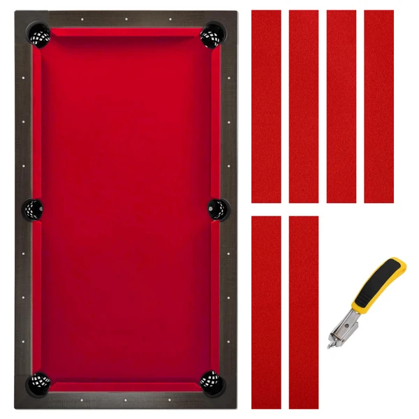 iEsstros 8FT Pool Table Felt Red 8ft Billiard Cloth with 6 Pcs Cloth Strips and Staple Remover Pool Table Felt Replacement Kit Parts-Red