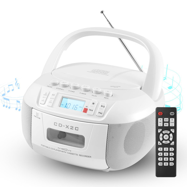 DGXWLLW CD and Cassette Player Combo Boombox with Bluetooth & AM/FM Radio