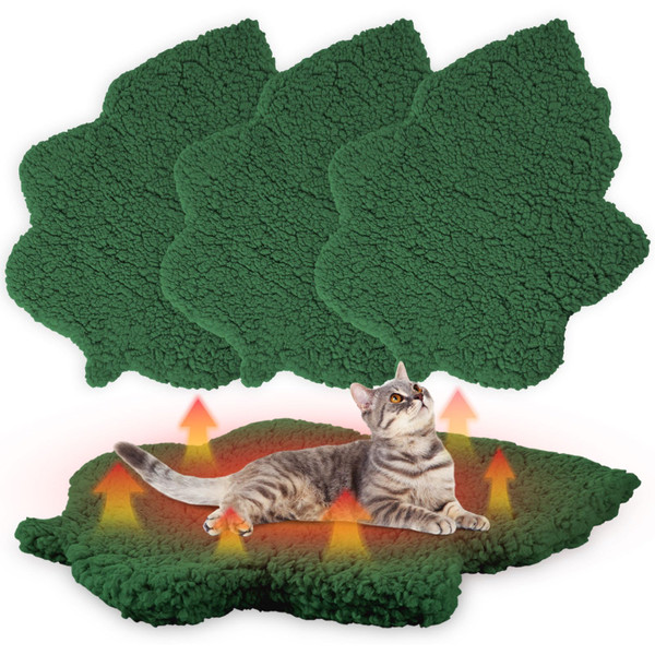 BrightRow 3Pack Self Warming Pet Bed Leaf Pad, Dark Green, Medium-18 x24