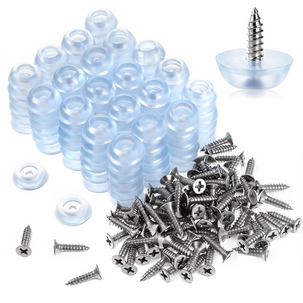 200-Pack Clear Rubber Feet for Cutting Board Rubber-Feet with Stainless Steel Screws Clear Round Non Slip Cutting Board Feet for Furniture, Electronics and Application