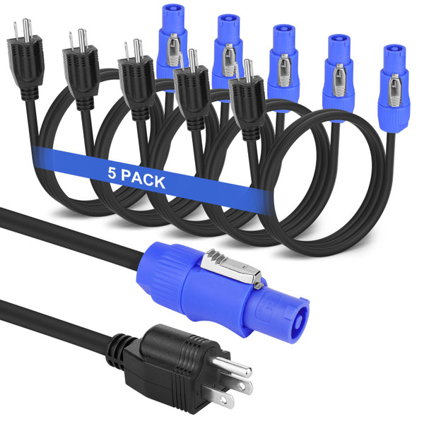 5 Pack Stage Light PowerCON Cable with 3 Prong Plug, 20A 3Pin 16AWG, Male to Male Power Cable for Outdoor Stage Lighting Series-1M/3FT (5PC)