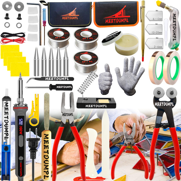 MEETDUMPL Stained Glass Kit，Stained Glass Supplies，Stained Glass Kits for Adults，with 100W Soldering Iron Kit,2mm 60/40 solder wire，Glass Cutter Tool Kit,for Stained Glass Making.(3)