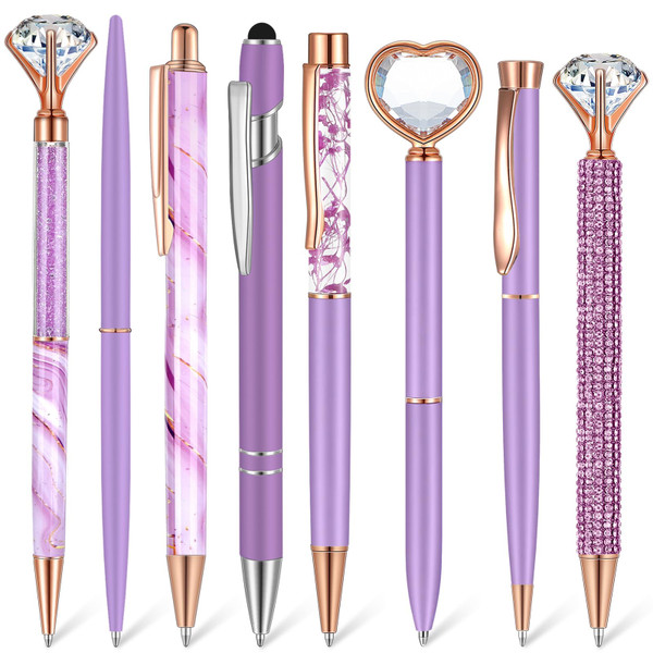 Supervitae 8 Pcs Purple Ballpoint Pens Fancy Glitter Pretty Pen