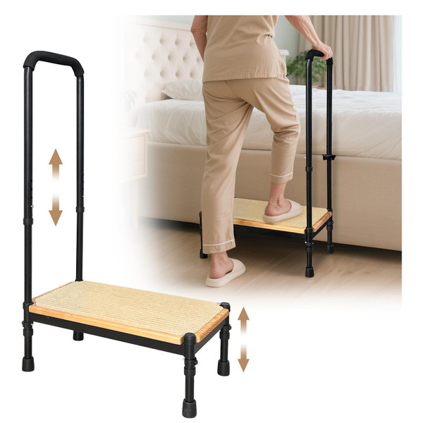 Step Stool with Handle for Elderly Adults, Medical Bedside Stepping Stool for High Beds, SUV Rv Car Safety Steps, Bedroom Bathtub Foot Stool Stairs Platform Adjustable Handrail Heavy Duty 400lb